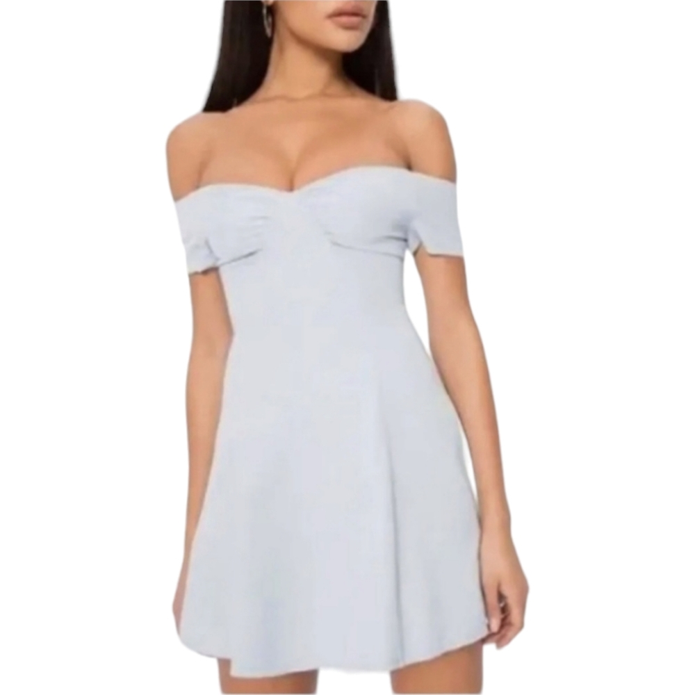 NWT X Revolve By The Way baby blue off the shoulder mini